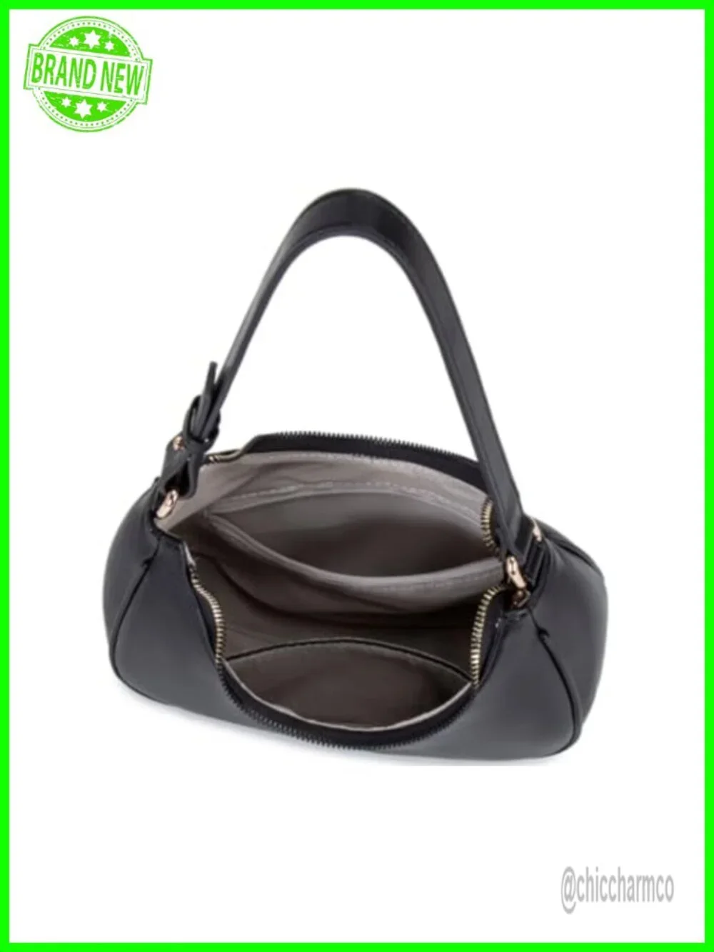 PU Leather Crescent Hobo Shoulder Bag Mini Clutch Purse Zipper Closure
